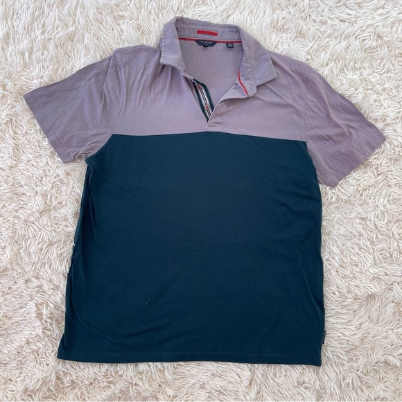 Ted Baker Polo Shirt SZ 5 or L Pink Blue Colorblock Short Sleeve Casual Modern - Picture 1 of 8